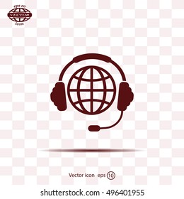 Globe in headphones line icon.