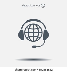 Globe in headphones line icon.