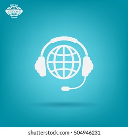 Globe in headphones line icon.