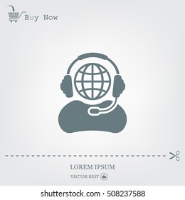Globe in headphones line icon.