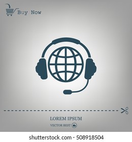 Globe in headphones line icon.