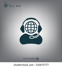 Globe in headphones line icon.