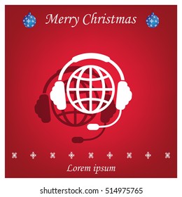 Globe in headphones line icon.