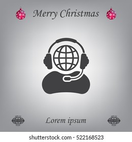 Globe in headphones line icon.