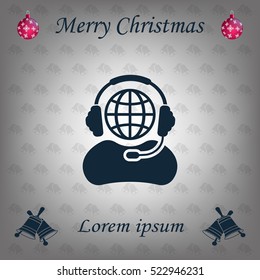 Globe in headphones line icon.