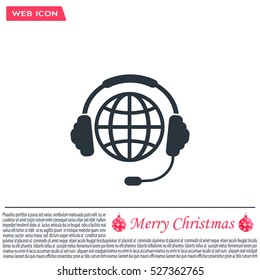 Globe in headphones line icon.