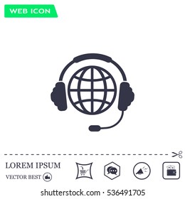 Globe in headphones line icon.