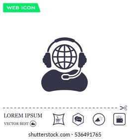 Globe in headphones line icon.