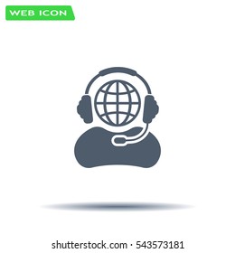 Globe in headphones line icon.