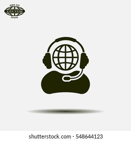 Globe in headphones line icon.