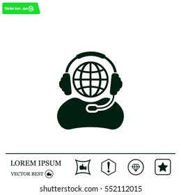 Globe in headphones line icon.