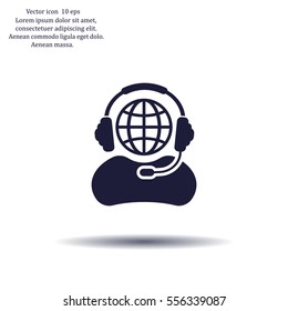 Globe in headphones line icon.
