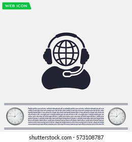 Globe in headphones line icon.