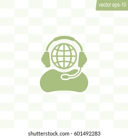 Globe in headphones line icon.