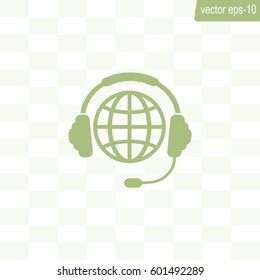 Globe in headphones line icon.