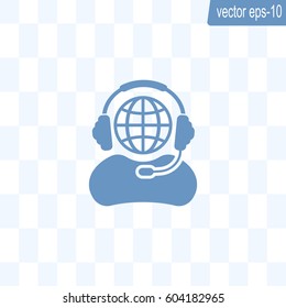 Globe in headphones line icon.