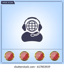 Globe in headphones line icon.