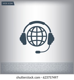 Globe in headphones line icon.