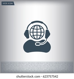 Globe in headphones line icon.