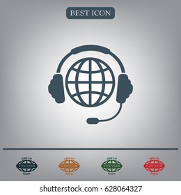Globe in headphones line icon.