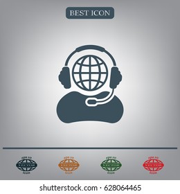 Globe in headphones line icon.
