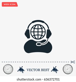 Globe in headphones line icon.