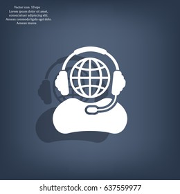 Globe in headphones line icon.