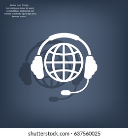 Globe in headphones line icon.