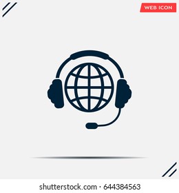 Globe in headphones line icon.