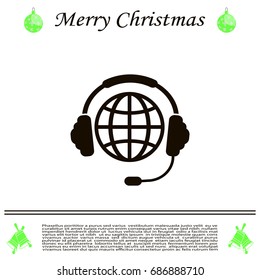 Globe in headphones line icon.