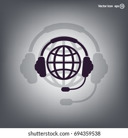Globe in headphones line icon.