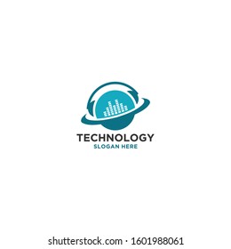 Globe with headphones logo vector template.
