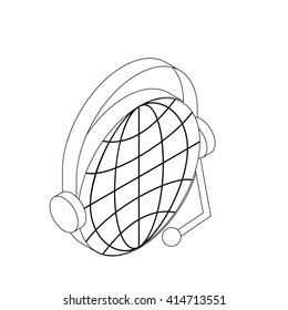 Globe with headset icon, isometric 3d style