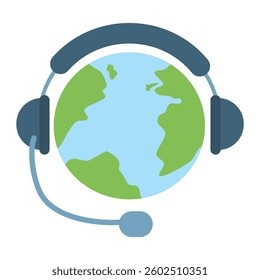 globe with a headset on it, representing global support and customer service