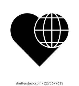 Globe and heart icon design. isolated on white background. vector illustration