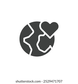 Globe with heart icon simple vector symbol