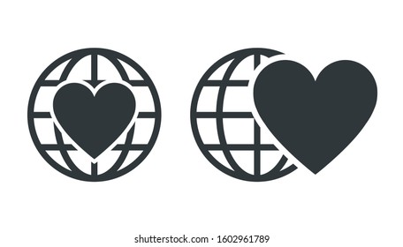 Globe with heart icon. Vector illustration