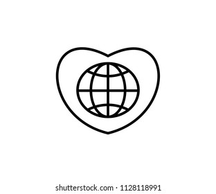 Globe with heart icon vector line