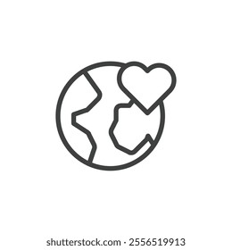Globe with heart icon Vector logo outline
