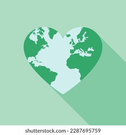 Globe heart with long shadow, world health day concept.