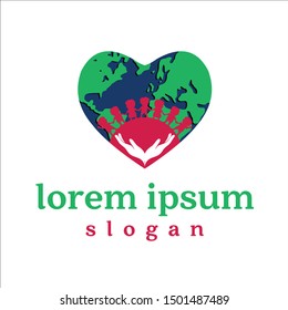 Globe heart shape logo design