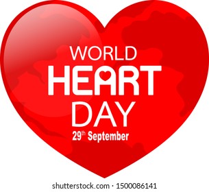Globe in heart shape. World heart day in red heart. Health care concept. Illustration isolated on white background.