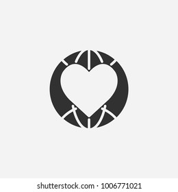 Globe in heart valentines day icon illustration isolated vector sign symbol