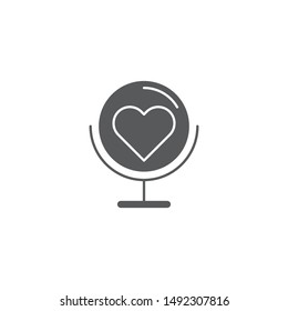 Globe with heart vector icon symbol isolated on white background