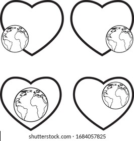 Globe and heart vector for logo template, black color in EPS 10,editable and resizable