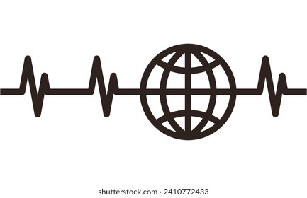 Globe heartbeat, love of earth symbol isolated on white background