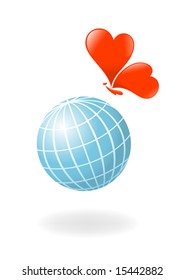 Globe with the heart-butterfly. Vector-Illustration