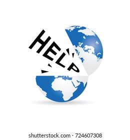globe with help illustration on white