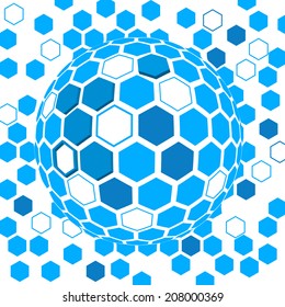 Globe With Hexagon Signs. Vector Abstract Background.