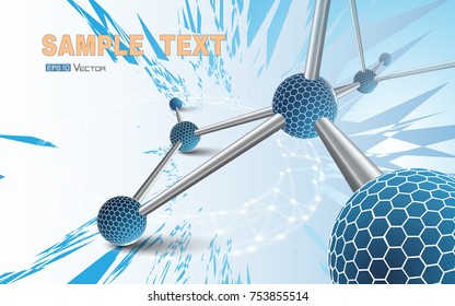 Globe with hexagon signs. Vector illustration including physical molecular structure. Sphers elements on white blue background. Used a clipping and opacity masks.